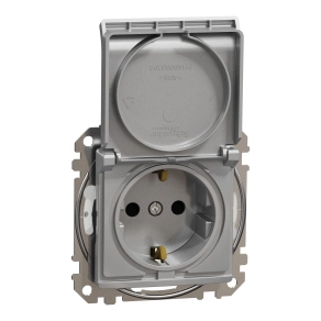 Schneider Electric Sedna Design & Elements - SDD213023 -2P+F csatlakozóaljzat biztonsági zsaluval, csapófedeles, csavaros bekötés, 16A, IP44, alumínium
