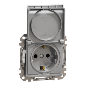   Schneider Electric Sedna Design & Elements - SDD213024 -2P+F csatlakozóaljzat biztonsági zsaluval, csapófedeles, rugós bekötés, IP44, alumínium