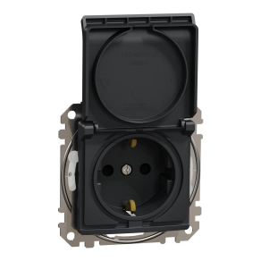   Schneider Electric Sedna Design & Elements - SDD214024 -2P+F csatlakozóaljzat biztonsági zsaluval, csapófedeles, rugós bekötés, IP44, antracit