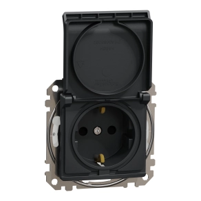 Schneider Electric Sedna Design & Elements - SDD214024 -2P+F csatlakozóaljzat biztonsági zsaluval, csapófedeles, rugós bekötés, IP44, antracit
