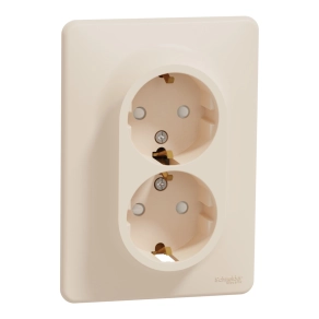   Schneider Electric Sedna Design & Elements - SDD312221 -2x2P+F csatlakozóaljzat biztonsági zsaluval, csavaros bekötés, 16A, kerettel, bézs