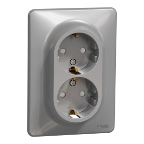 Schneider Electric Sedna Design & Elements - SDD313221 -2x2P+F csatlakozóaljzat biztonsági zsaluval, csavaros bekötés, 16A, kerettel, alumínium