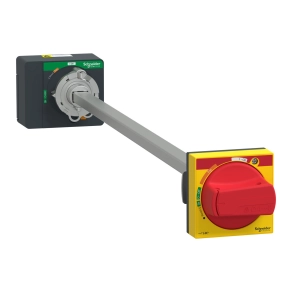 Schneider Electric Extended rotary handle – ComPacT NSXm piros fogantyú/sárga előlap, 200-600mm tengelyhosszal, IP54 védettség, 1-3 lakat rögzítési lehetőség; LV426933T