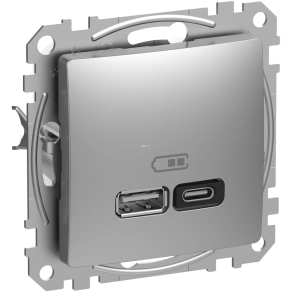   Schneider Electric Sedna Design & Elements - SDD113404 - Dupla USB gyorstöltő, A+C, 45W, alumínium