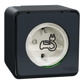   Schneider Electric Mureva Styl - MUR36012 - EV-töltő aljzat, csapófedéllel, csavaros, komplett, falon kívüli, antracitszürke, 16A, megerősített csatlakozás