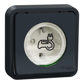   Schneider Electric Mureva Styl - MUR36013 - EV-töltő aljzat, csapófedéllel, csavaros, komplett, süllyesztett, antracitszürke, 16A, megerősített csatlakozás
