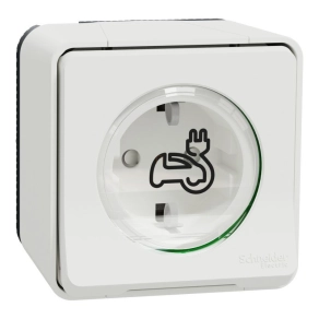   Schneider Electric Mureva Styl - MUR39012 - EV-töltő aljzat, csapófedéllel, csavaros, komplett, falon kívüli, fehér, 16A, megerősített csatlakozás