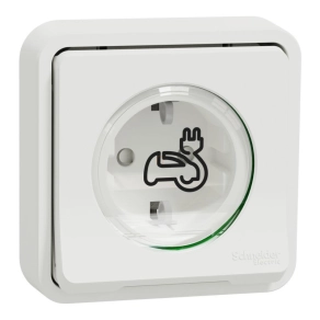   Schneider Electric Mureva Styl - MUR39013 - EV-töltő aljzat, csapófedéllel, csavaros, komplett, süllyesztett, fehér, 16A, megerősített csatlakozás