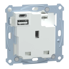 Schneider Electric Merten - MTN2125-0000 - Brit 2P+F aljzat, biztonsági zsaluval, A+C USB töltővel, kapcsolóval, csavaros, 13A / 3A