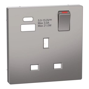   Schneider Electric Merten System Design - MTN2125-6050 - Fedlap, USB töltős, kapcsolható brit csatlakozóaljzathoz, nikkel