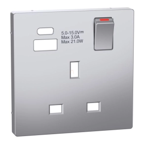   Schneider Electric Merten System Design - MTN2125-6036 - Fedlap, USB töltős, kapcsolható brit csatlakozóaljzathoz, acél
