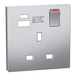 Schneider Electric Merten System Design - MTN2125-6036 - Fedlap, USB töltős, kapcsolható brit csatlakozóaljzathoz, acél