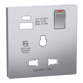   Schneider Electric Merten System Design - MTN2175-6036 - Fedlap USB töltős, kapcsolható multistandard csatlakozóaljzathoz, acél