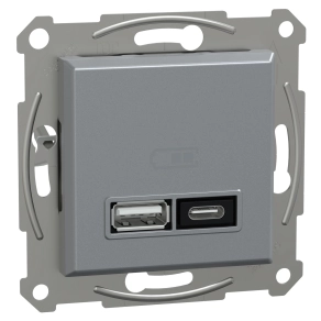 Schneider Electric Asfora - EPH2700562 - dupla USB töltő, A+C, 21W, acél