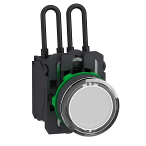 Schneider Electric Harmony XB5 - XB5AW21G5 - komplett műanyag nyomógombos LED tesztlámpa, Ø22, 110/120VAC, fehér