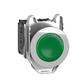  Schneider Electric Harmony XB4 - XB4FW33B5 - panelbe süllyesztett komplett fém LED világító nyomógomb, Ø30, 1NO, 24VAC/DC, zöld