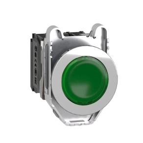   Schneider Electric Harmony XB4 - XB4FW33G5 - panelbe süllyesztett komplett fém LED világító nyomógomb, Ø30, 1NO, 120VAC, zöld