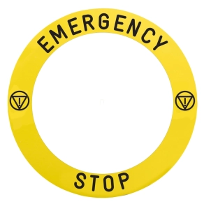   Schneider Electric Harmony XB5 - ZBY8L330 - sárga köralakú felirati tábla, Ø90, ZB5AS84W** vészleállítóhoz, logóval, EMERGENCY STOP