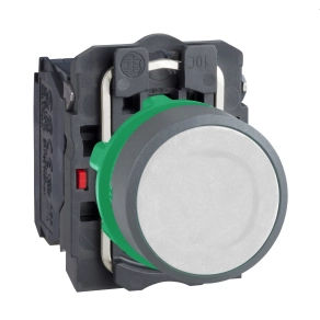 Schneider Electric Harmony XB5 - XB5AA15C0 - komplett műanyag nyomógomb, Ø22, visszatérő, 1NO+1NC, fehér, szürke körgyűrű