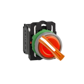 Schneider Electric Harmony XB5 - XB5AK125M5C0 - komplett műanyag LED világító választókapcsoló, Ø22, 2 állású, 230 VAC, 1NO+1NC, narancs, szürke körgyűrű