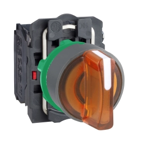 Schneider Electric Harmony XB5 - XB5AK135G5C0 - komplett műanyag LED világító választókapcsoló, Ø22, 3 állású, 120 VAC, 1NO+1NC, narancs, szürke körgyűrű