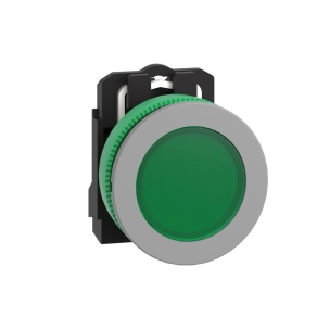   Schneider Electric Harmony XB5 - XB5FVB3C0 - panelbe süllyesztett komplett műanyag LED jelzőlámpa, Ø30, 24VAC/DC, zöld, szürke körgyűrű