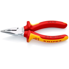   Knipex Hegyes kombinált fogó 145mm, többkomponensű burkolattal szigetelt, VDE, krómozott - 0826145