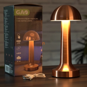   Kültéri szabályozható asztali LED lámpa, érintőkapcsolós, tölthető, 21 cm, vörösréz színben - GAO 49020, 2 W, 110 lm