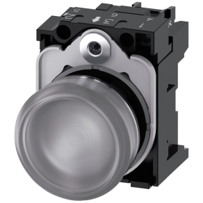   Siemens 3SU1152-6AA70-1AA0 komplett jelzőlámpa, átlátszó, 24VAC/DC, fém, csavaros Sirius
