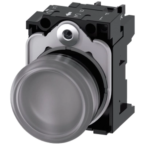   Siemens 3SU1106-6AA70-1AA0 komplett jelzőlámpa, átlátszó, 230VAC, csavaros Sirius