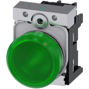   Siemens 3SU1156-6AA40-1AA0 komplett jelzőlámpa, zöld, 230VAC, fém, csavaros Sirius