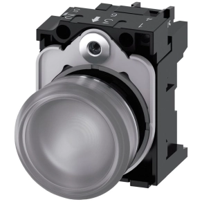   Siemens 3SU1156-6AA70-1AA0 komplett jelzőlámpa, átlátszó, 230VAC, fém, csavaros Sirius