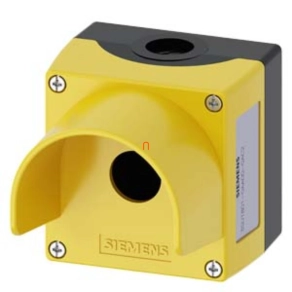   Siemens 3SU1801-0AA00-0AC2 nyomógomb tokozat, műanyag, 1 lyukú, középpontos furattal és védőgallérral, sárga