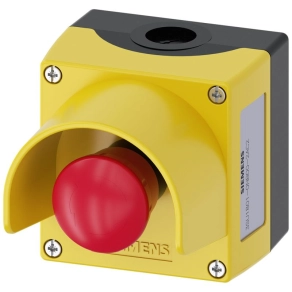  Siemens 3SU1801-0NB00-2AC2 tokozott vészgomb védőgallérral, 2NC, reteszoldás forgatással Sirius