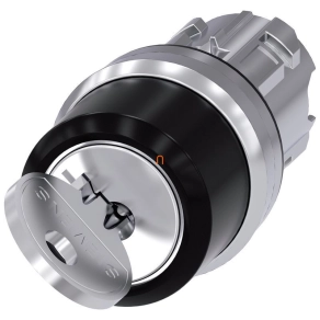   Siemens 3SU1050-4CC01-0AA0 kulcsos kapcsolófej, 2 állású, visszaálló, RONIS 455 kulcs O állásban kivehető, fém Sirius