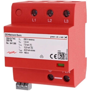   DEHN 941306 Alkalmazásoptimalizált 1.+2. típusú kombinált villámáram-levezető DEHNshield Basic 3fázisú TN-C rendszerhez érintkezővel DSH B TNC 255 FM