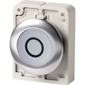   Eaton világító nyomógomb, fém, 30mm, lapos, fehér, "o", m30i-fdl-w-x0-188034