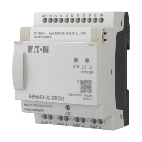   Eaton 12/24 V UC, vezérlő relé; 8di(4ai)/4ro, kij.nélk, eth, easy-e4-uc-12rcx1-197212