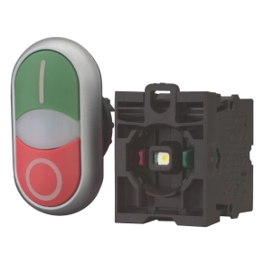   Eaton kettős világító nyomógomb 230 v, 1 nyitó érintkező+ 1 záró érintkező, komplett, m22-ddl-gr-x1/x0/k11/230-w-216509