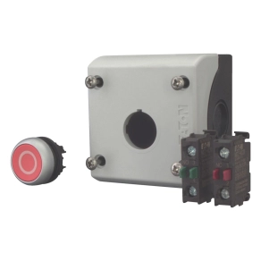   Eaton tokozott piros nyomógomb, lapos, "0", 1 nyitó érintkező+ 1 záró érintkező, komplett, m22-d-r-x0/kc11/i-216521