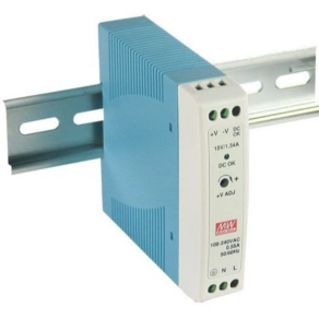   Mini kapcsolóüzemű tápegység, DIN sínre Vin: 85-264 VAC/120-370 VDC, Vout: 24 VDC (0-1A), P: 20 W Mean Well MDR-20-24