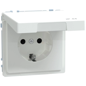   Schneider Electric Merten System Design - MEG2314-6035 - 2P+F csatlakozóaljzat biztonsági zsaluval, csapófedéllel, rugós, 16A, IP44, lótuszfehér