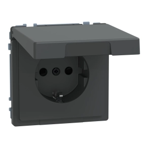 Schneider Electric Merten System Design - MEG2314-6034 - 2P+F csatlakozóaljzat biztonsági zsaluval, csapófedéllel, rugós, 16A, IP44, antracit