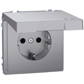   Schneider Electric Merten System Design - MEG2314-6036 - 2P+F csatlakozóaljzat biztonsági zsaluval, csapófedéllel, rugós, 16A, IP44, acél