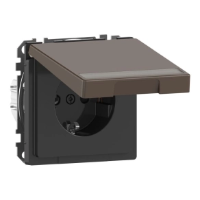   Schneider Electric Merten System Design - MEG2312-6052 - 2P+F csatlakozóaljzat biztonsági zsaluval, feliratozható csapófedéllel, rugós, 16A, mokka