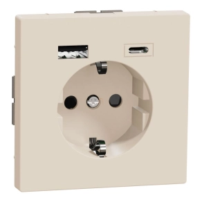   Schneider Electric Merten System Design - MEG2367-6033 - csatlakozóaljzat, biztonsági zsaluval, A+C USB töltővel, rugós, 16A / 3A, szahara
