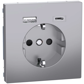   Schneider Electric Merten System Design - MEG2367-6036 - csatlakozóaljzat, biztonsági zsaluval, A+C USB töltővel, rugós, 16A / 3A, acél