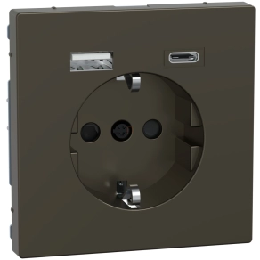   Schneider Electric Merten System Design - MEG2367-6052 csatlakozóaljzat, biztonsági zsaluval, A+C USB töltővel, rugós, 16A / 3A, mokka