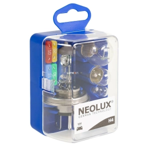   Neolux 12V Mini Box H4 kompakt tartalék izzókészlet H4 fényszóróval és kiegészítő lámpákkal, ECE tanúsítással és praktikus tárolódobozban, N472KIT