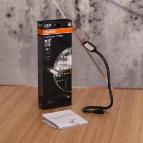   Osram Onyx Copilot USB hajlékony LED olvasólámpa, 3200 K melegfehér fény, 20 lumen, USB csatlakozás, 394 mm hosszúság, fekete szilikon, jármű belső világításhoz, ONYX-USB